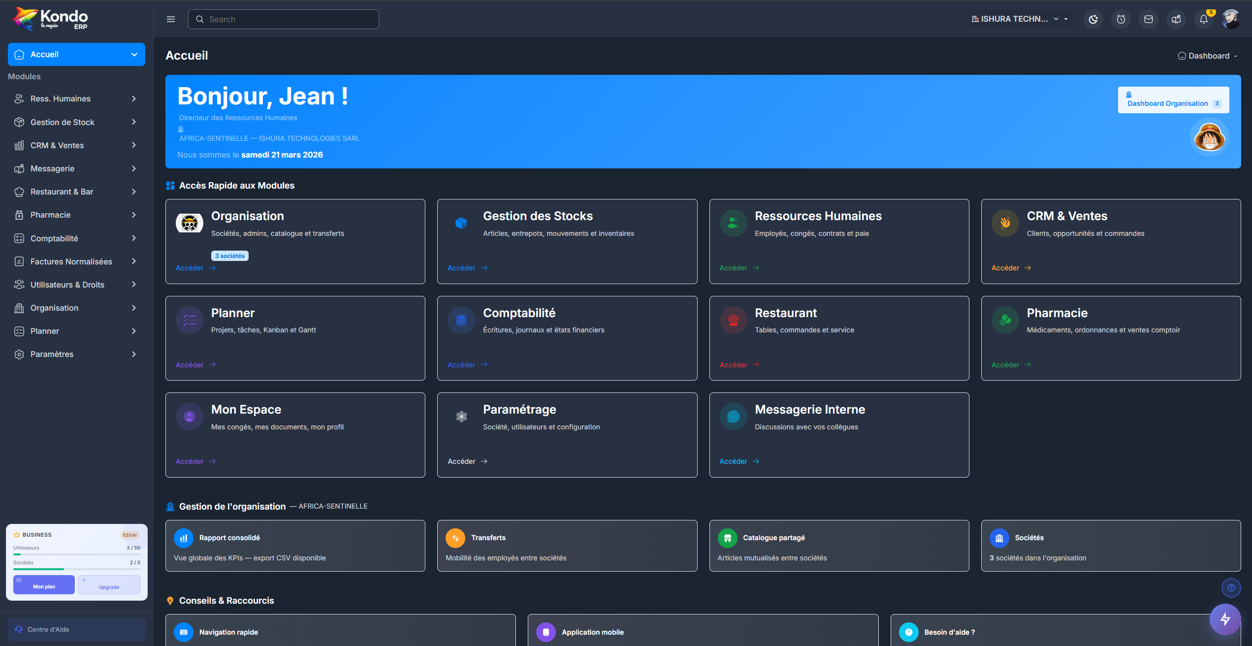 KONDO ERP Mode Sombre